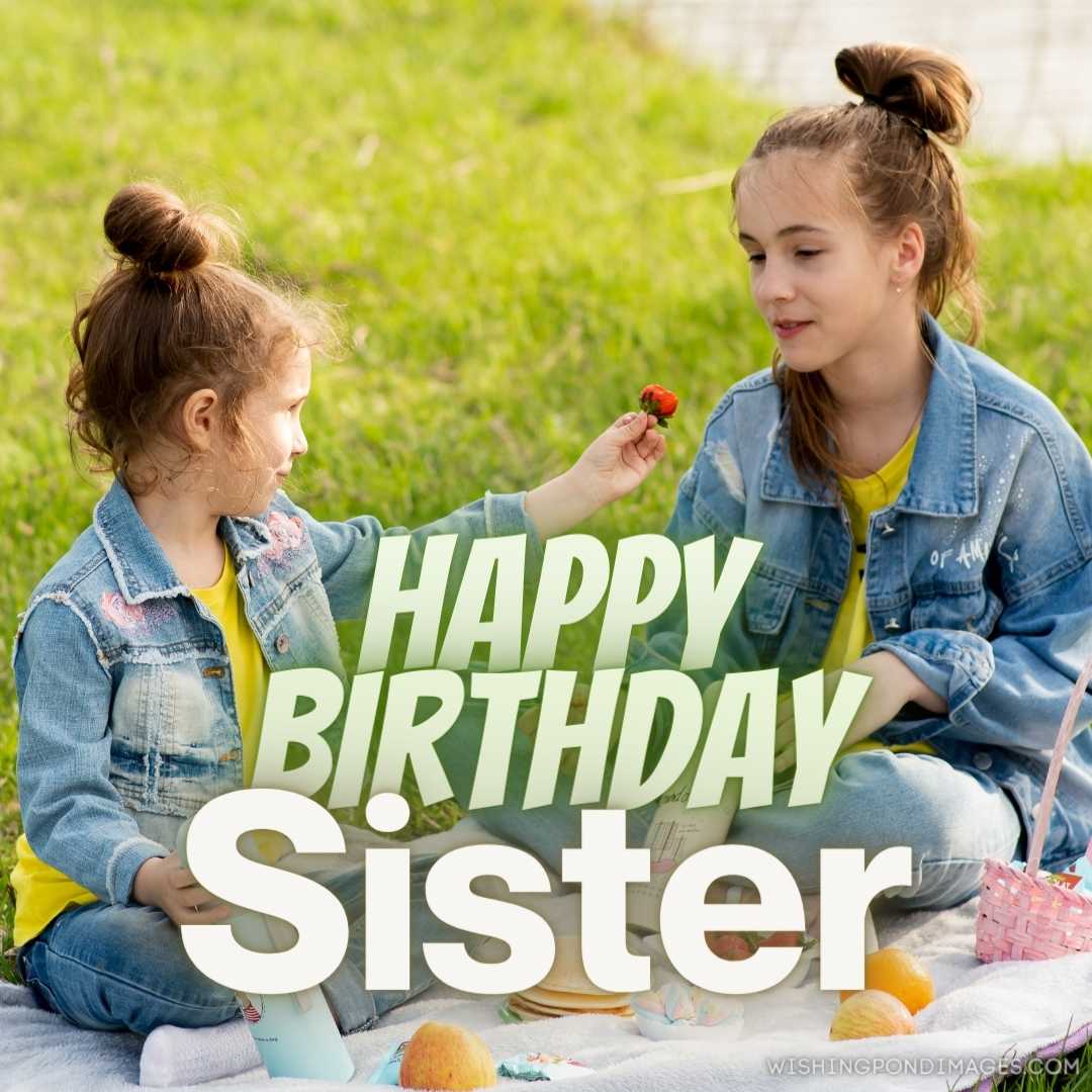 two cute sisters girls on a picnic. Happy Birthday Sister Images